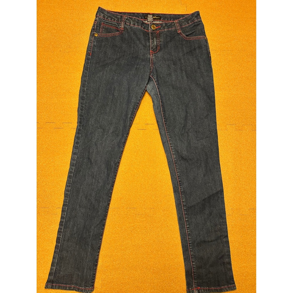 Southpole Jeans Women 11 Blue Contrast Red Stitch Embroidered Y2K Straight Leg